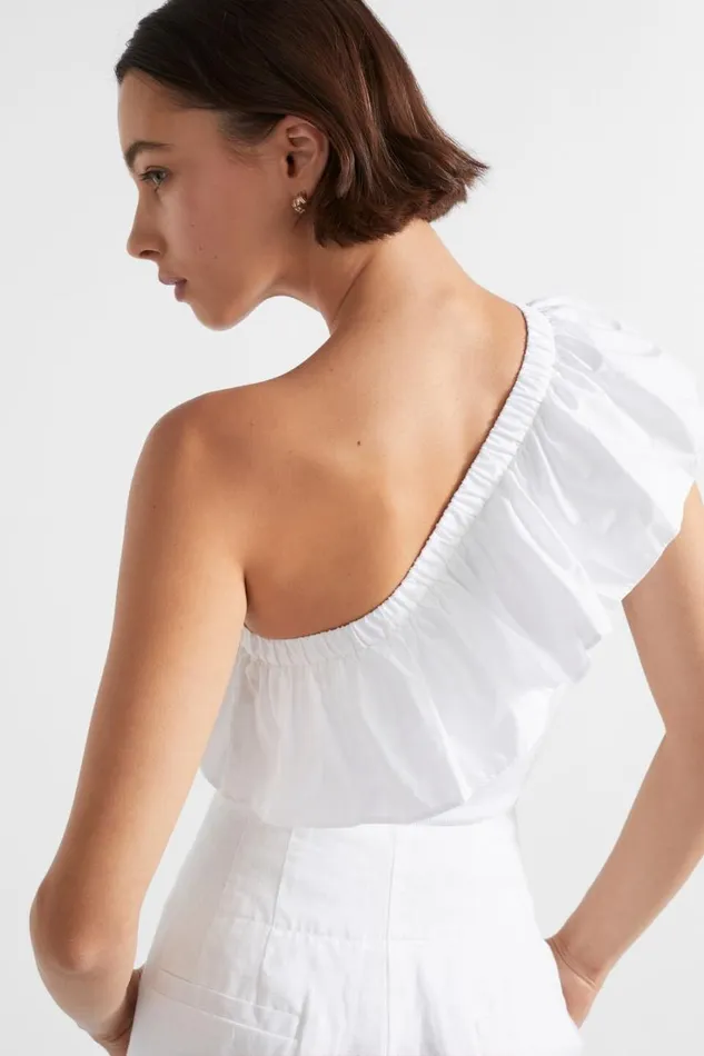 TShirts and Tops Woman Seed Heritage Ruffle One Shoulder Tank Whisper White