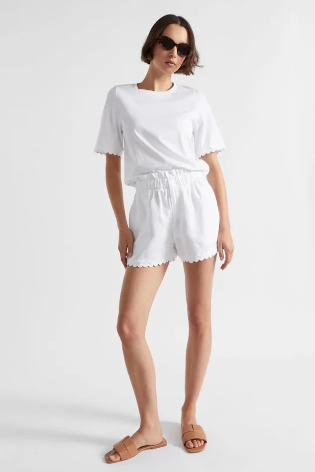 TShirts and Tops Woman Seed Heritage Scallop Trim Tee Whisper White