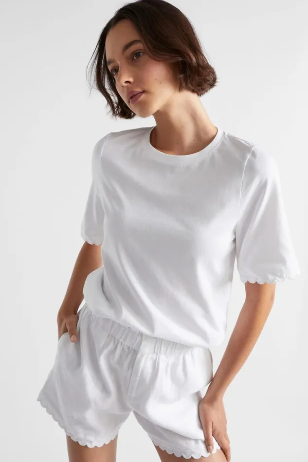 TShirts and Tops Woman Seed Heritage Scallop Trim Tee Whisper White