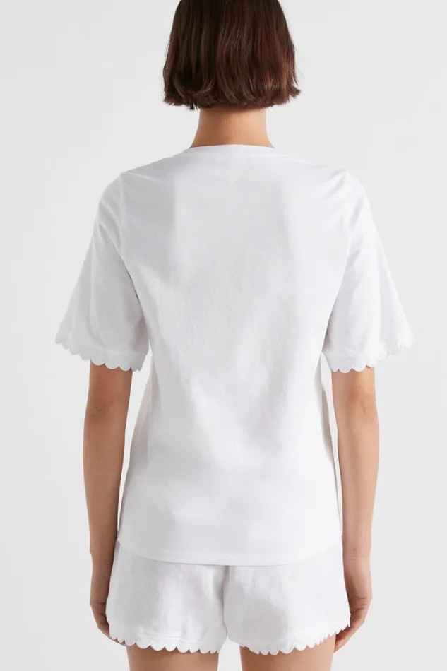 TShirts and Tops Woman Seed Heritage Scallop Trim Tee Whisper White