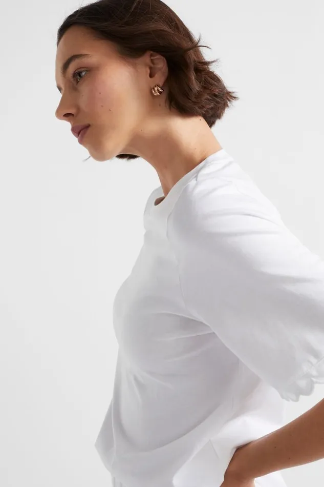 TShirts and Tops Woman Seed Heritage Scallop Trim Tee Whisper White