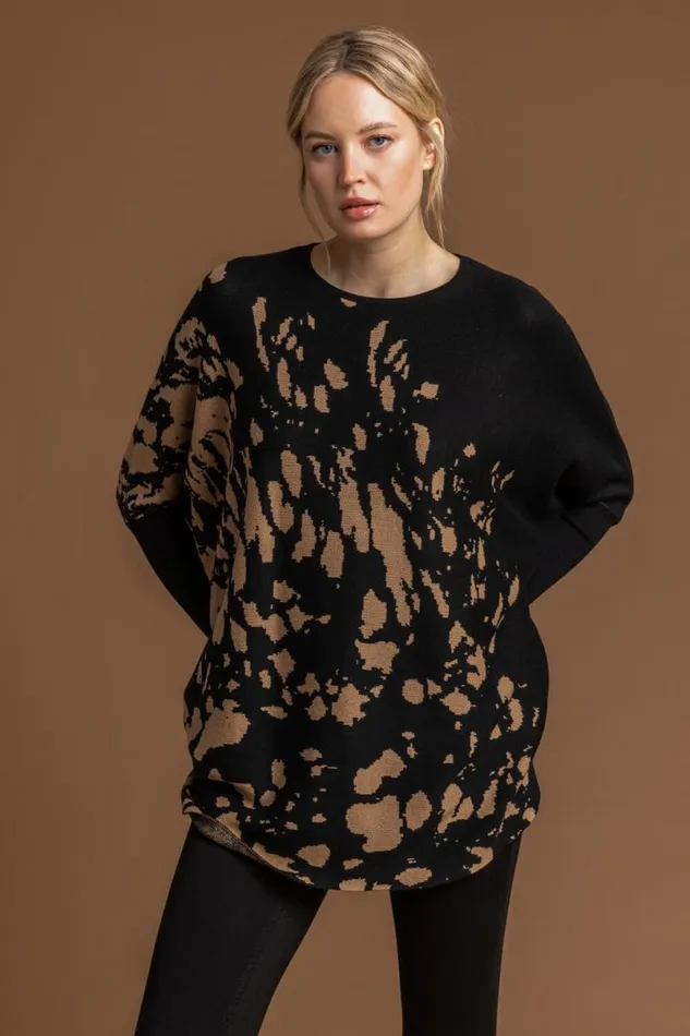 Taupe Relaxed Abstract Print Jumper Women Roman Knitwear