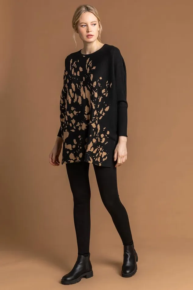 Taupe Relaxed Abstract Print Jumper Women Roman Knitwear