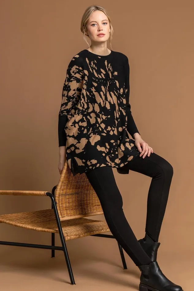 Taupe Relaxed Abstract Print Jumper Women Roman Knitwear