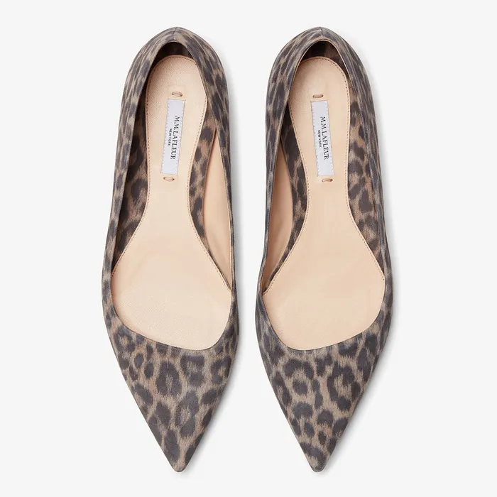 The Rowan Flat 8211 Leopard Suede Taupe Black Women Shoes M M LaFleur