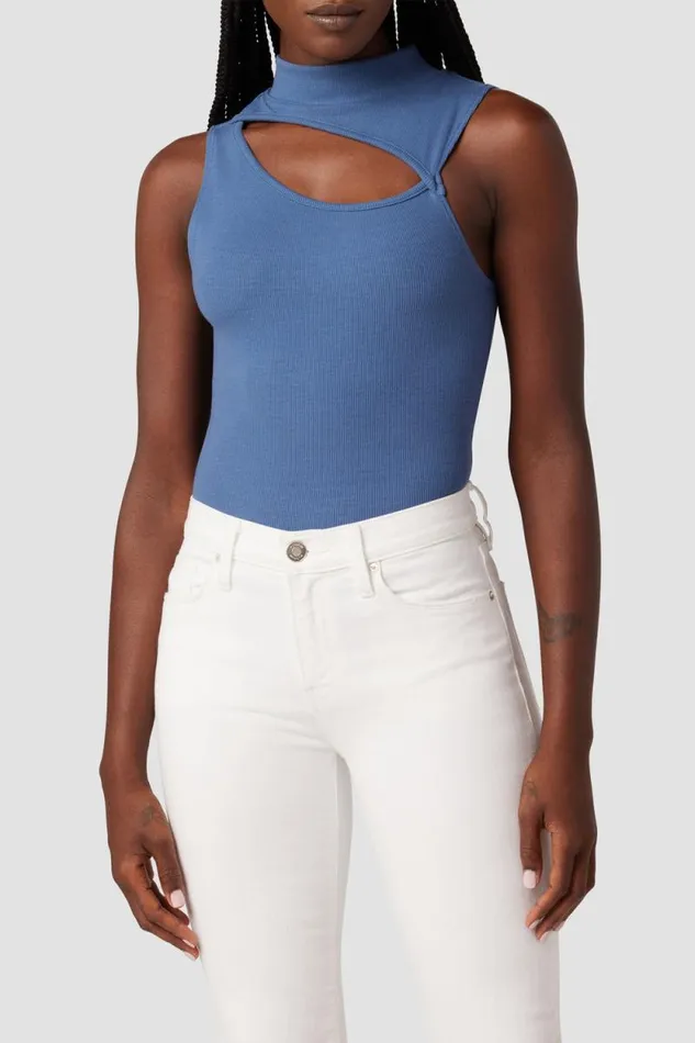 Tops and Sweaters Women Hudson Jeans Mock Neck Cut Out Tank Moonlight Blue