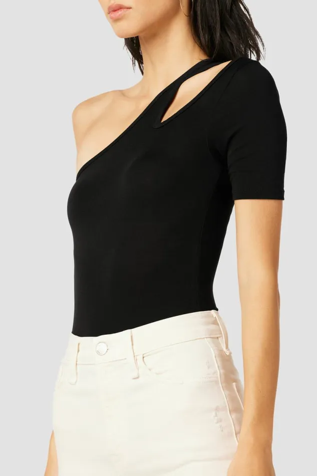 Tops and Sweaters Women Hudson Jeans Short Sleeve Asymmetrical Bodysuit Black Tops and Sweaters Women Hudson Jeans Short Sleeve Asymmetrical Bodysuit Black
