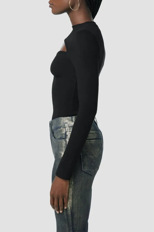 Tops and Sweaters Women Hudson Jeans Sweetheart Cut Out Bodysuit Black Tops and Sweaters Women Hudson Jeans Sweetheart Cut Out Bodysuit Black