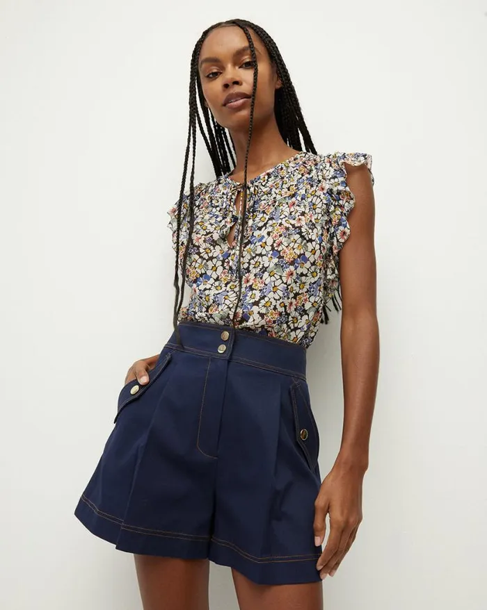 Tops and Tees Shop Veronica Beard Ayan Floral Silk Top Black Multi