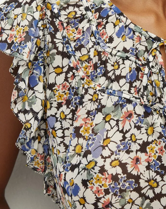 Tops and Tees Shop Veronica Beard Ayan Floral Silk Top Black Multi