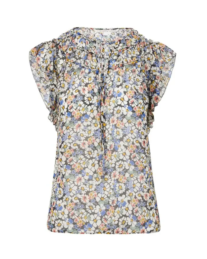 Tops and Tees Shop Veronica Beard Ayan Floral Silk Top Black Multi