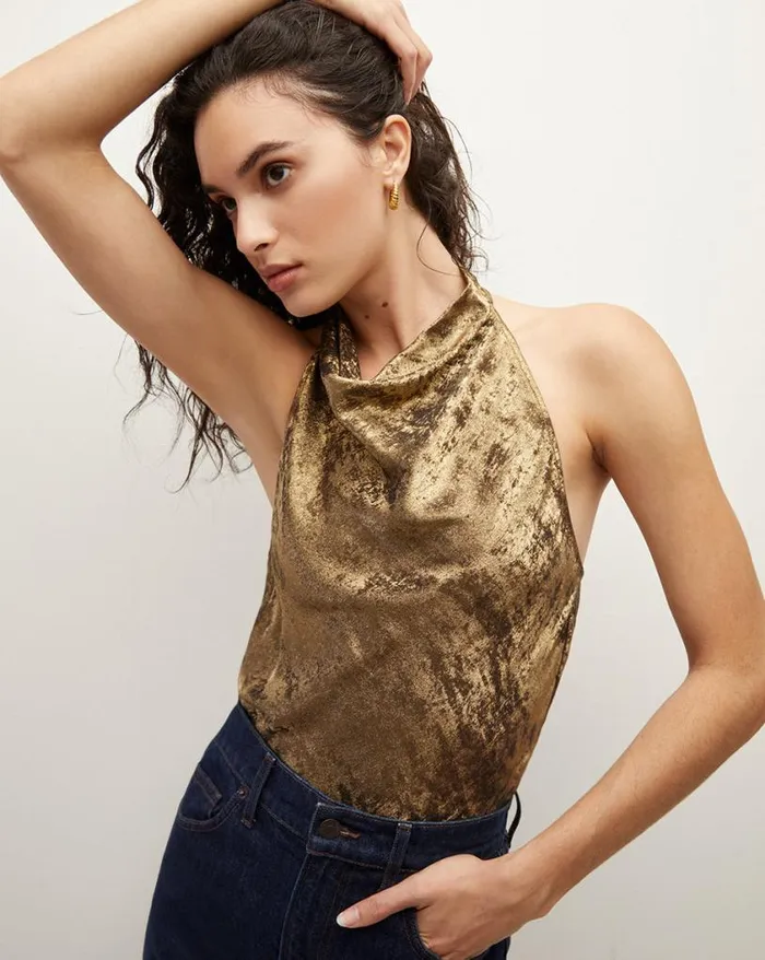 Tops and Tees Shop Veronica Beard Devonne Lam Top Brass