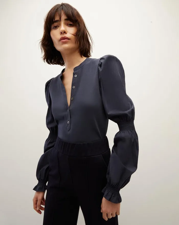 Tops and Tees Shop Veronica Beard Effy PuffSleeve Top Army