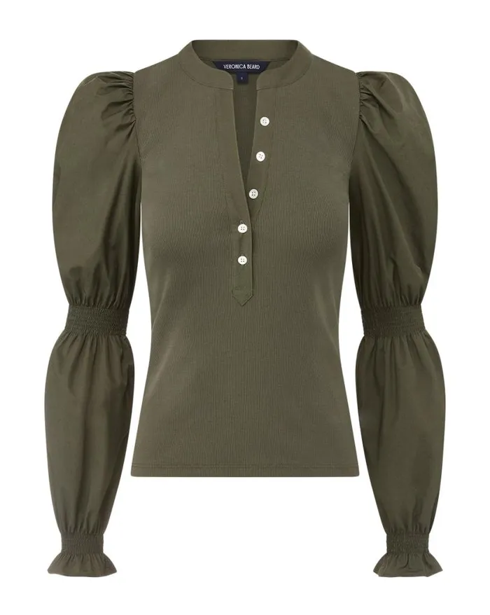 Tops and Tees Shop Veronica Beard Effy PuffSleeve Top Army