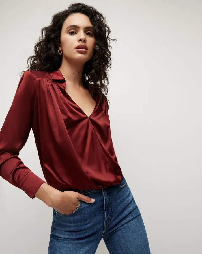 Tops and Tees Shop Veronica Beard Rozik StretchSilk Charmeuse Top Maroon