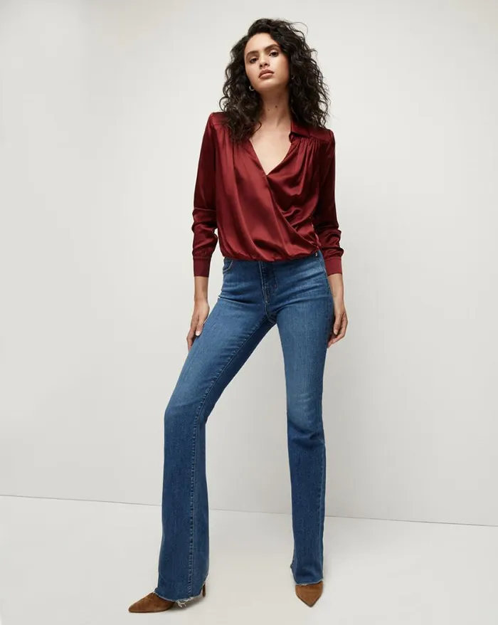 Tops and Tees Shop Veronica Beard Rozik StretchSilk Charmeuse Top Maroon