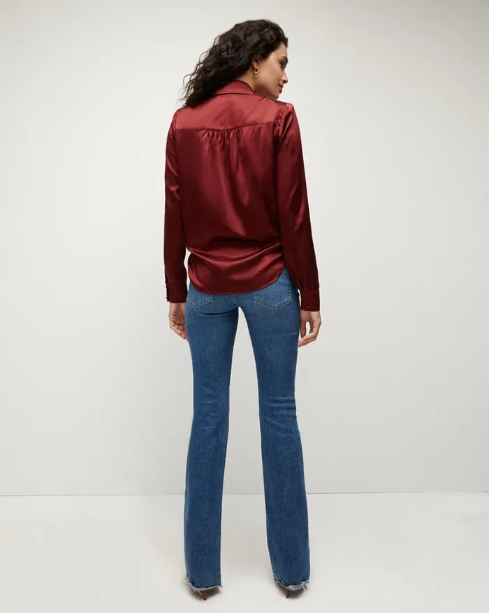 Tops and Tees Shop Veronica Beard Rozik StretchSilk Charmeuse Top Maroon