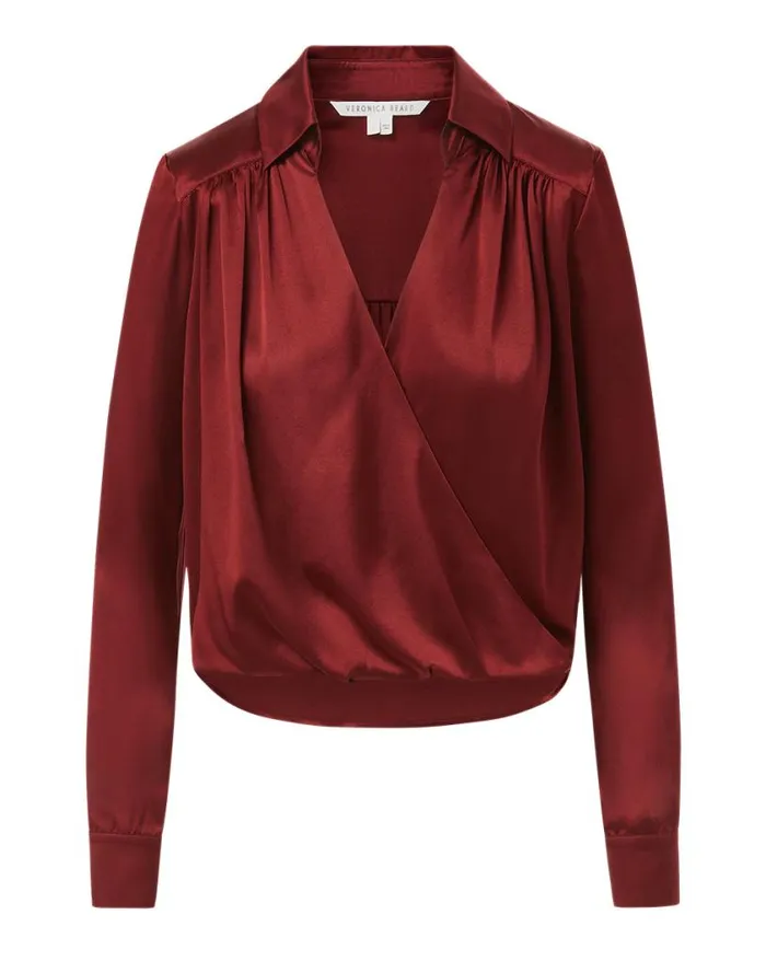 Tops and Tees Shop Veronica Beard Rozik StretchSilk Charmeuse Top Maroon