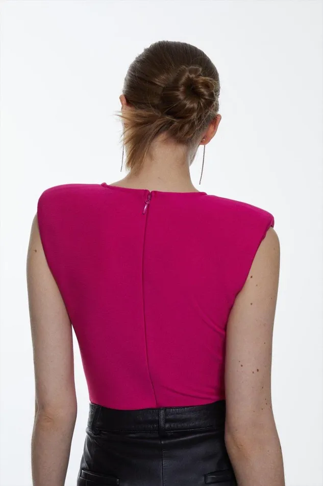 Tops Women Karen Millen Bandage V Neck Thong Bodysuit Pink
