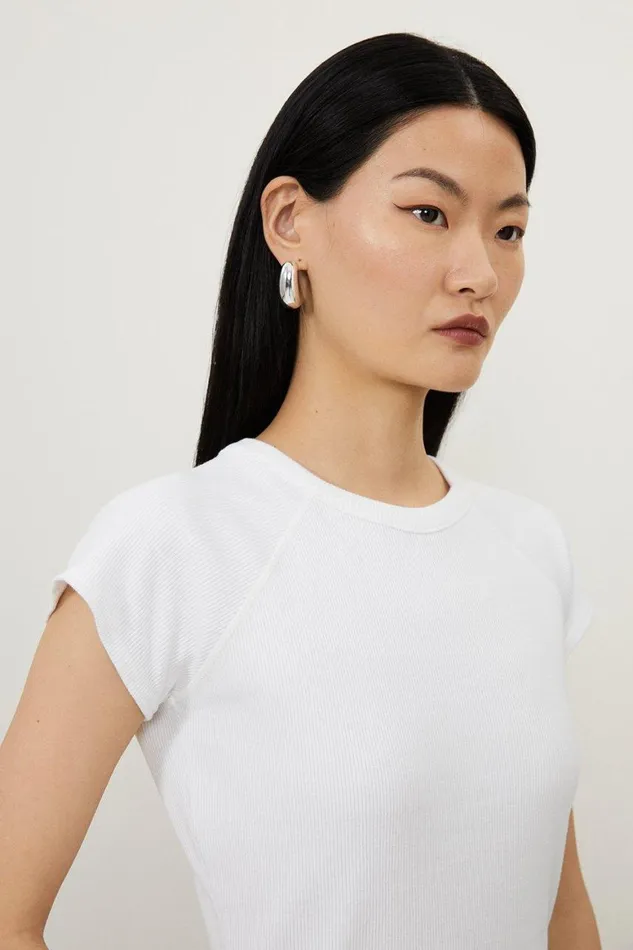 Tops Women Karen Millen Compact Jersey Rib Cap Sleeve Tee White