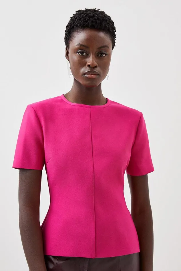 Tops Women Karen Millen Figure Form Bandage Power Shoulder Knit Tee Fuchsia