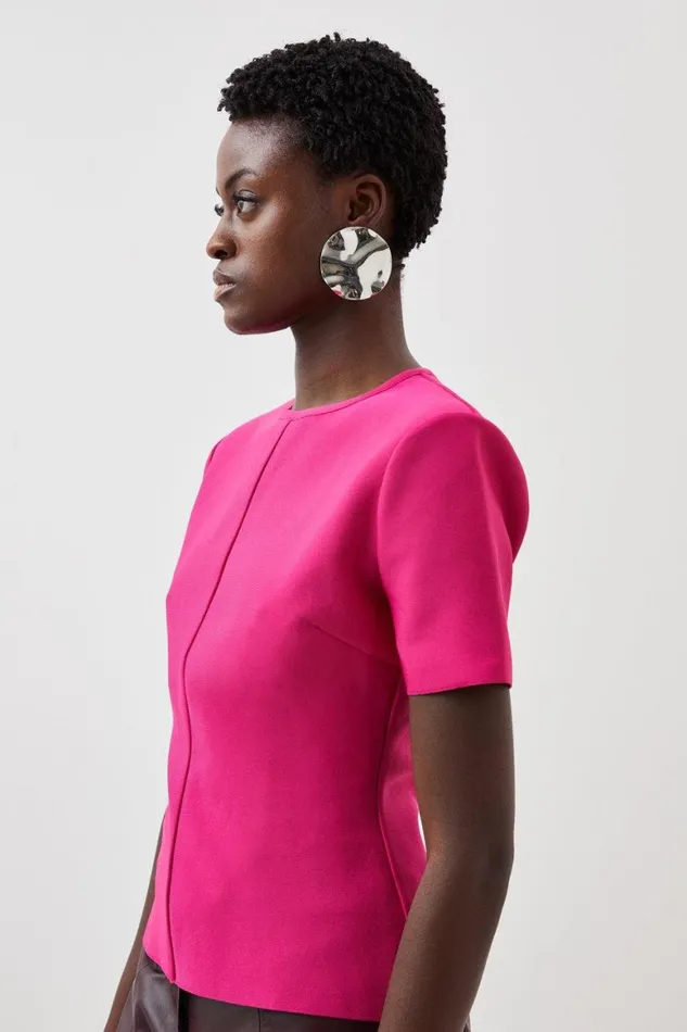 Tops Women Karen Millen Figure Form Bandage Power Shoulder Knit Tee Fuchsia