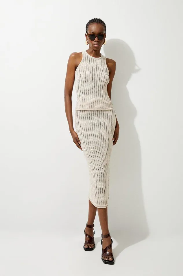 Tops Women Karen Millen Open Stitch Detail Knit Vest Top Sand
