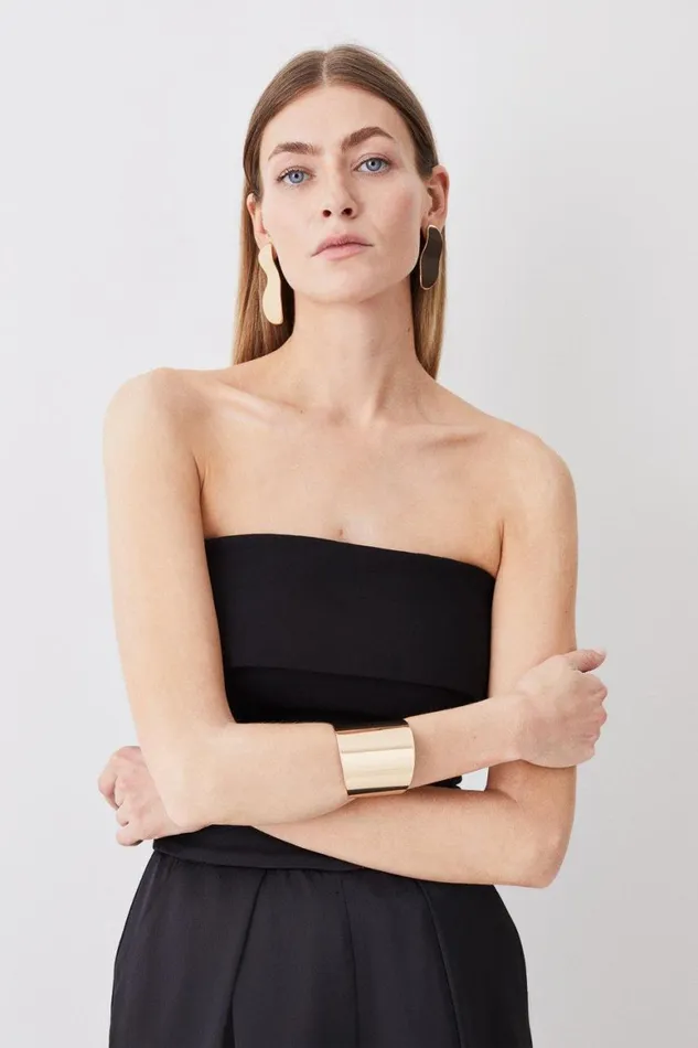Tops Women Karen Millen Ponte Zip Detail Bandeau Top Black