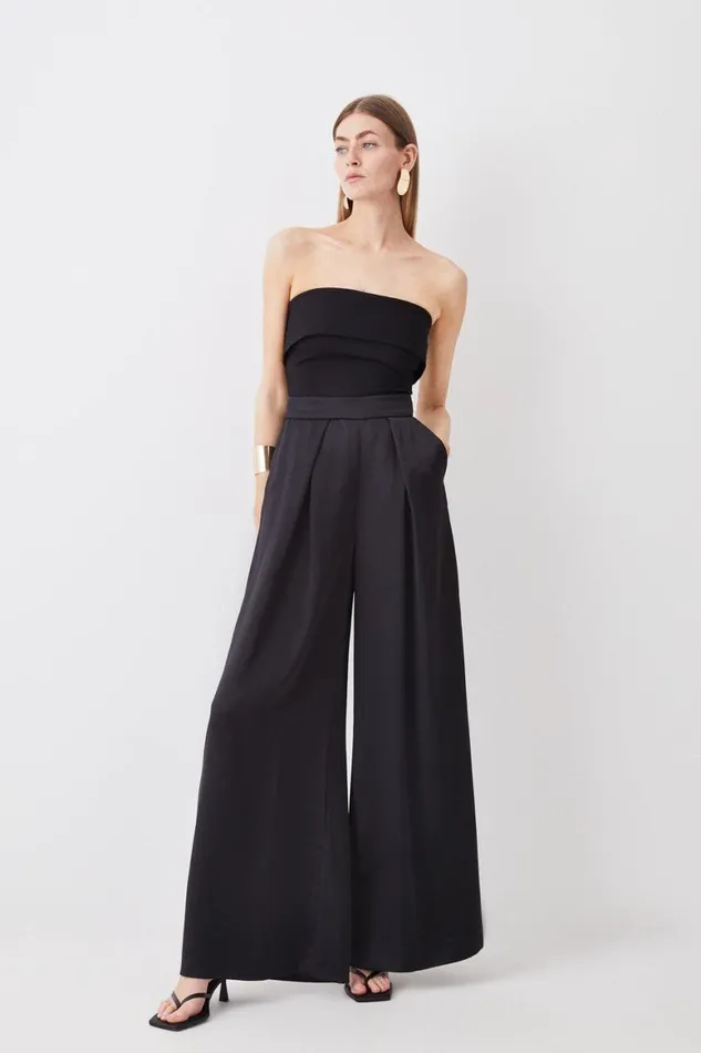 Tops Women Karen Millen Ponte Zip Detail Bandeau Top Black