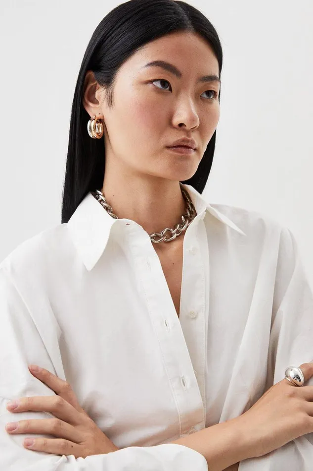 Tops Women Karen Millen Poplin Statement Sleeve Tailored Shirt Ivory