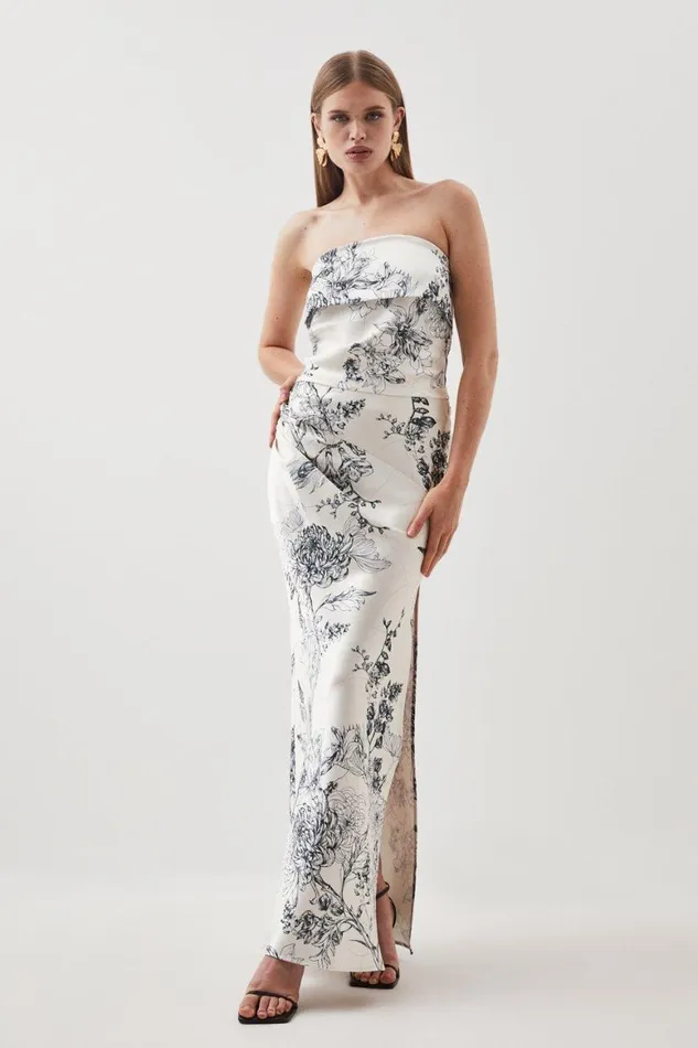 Tops Women Karen Millen Premium Floral Satin Bandeau Top Floral
