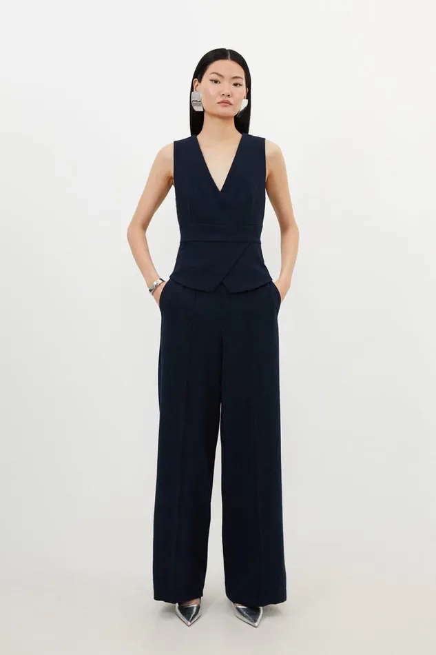 Tops Women Karen Millen Tailored V Neck Peplum Top Navy