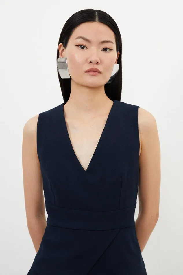 Tops Women Karen Millen Tailored V Neck Peplum Top Navy
