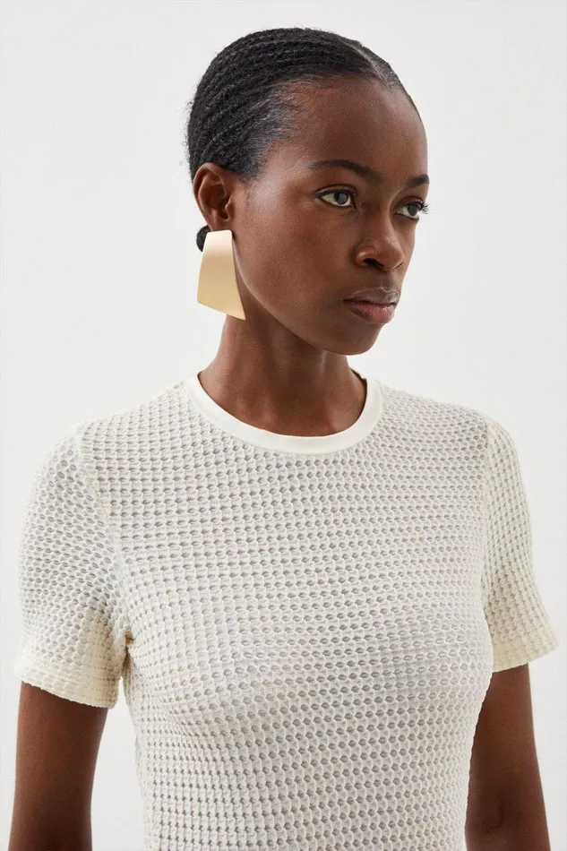 Tops Women Karen Millen Textured Jersey Scoop Neck Top Ivory