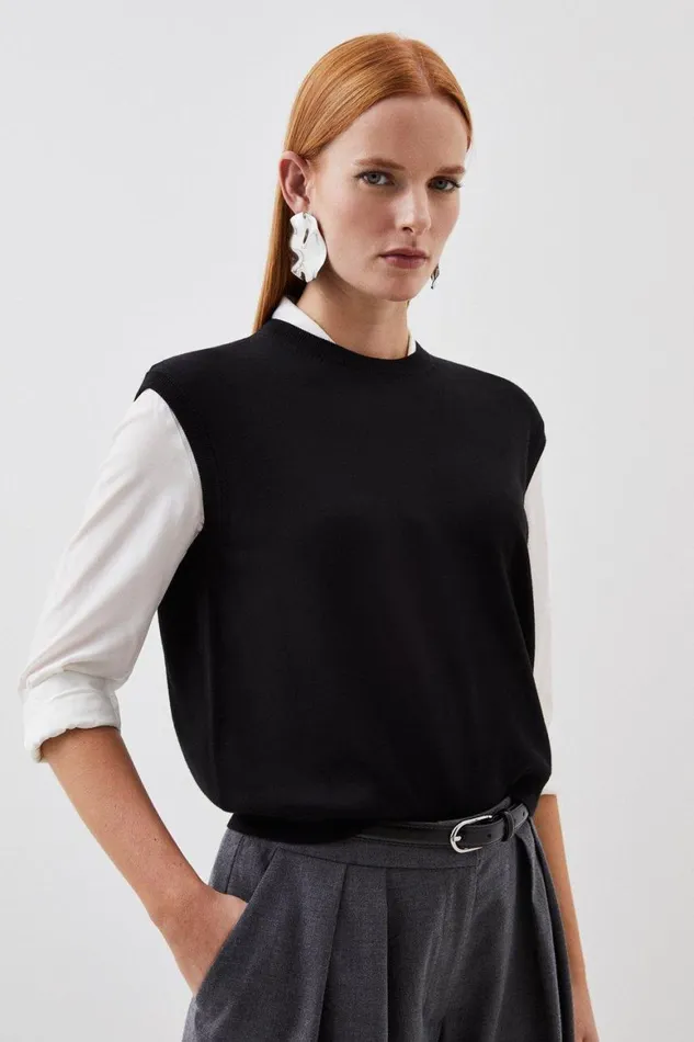 Tops Women Karen Millen Viscose Blend Knit Vest Black