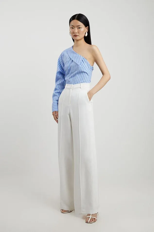 Trousers Women Karen Millen Petite Viscose Crepe Straight Leg Trouser Ivory