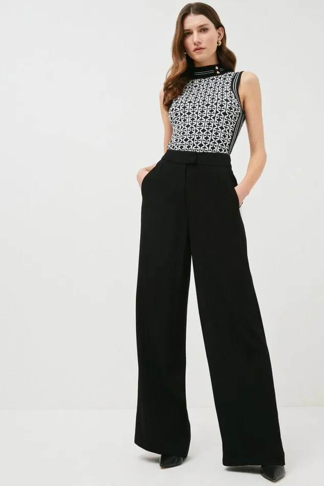 Trousers Women Karen Millen Tall Viscose Satin Back Crepe Wide Leg Trouser Black Trousers Women Karen Millen Tall Viscose Satin Back Crepe Wide Leg Trouser Black