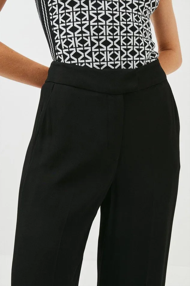 Trousers Women Karen Millen Tall Viscose Satin Back Crepe Wide Leg Trouser Black