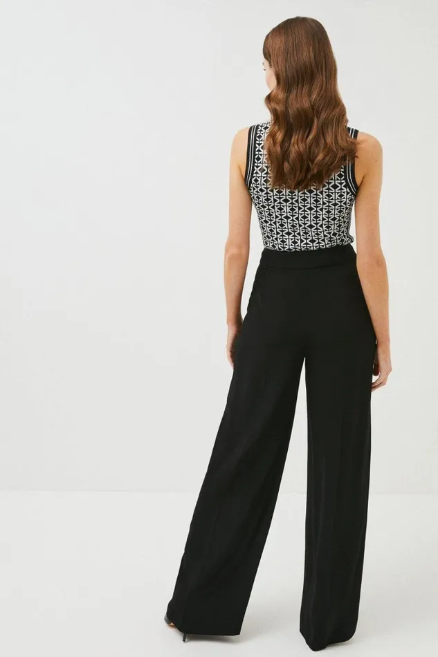 Trousers Women Karen Millen Tall Viscose Satin Back Crepe Wide Leg Trouser Black
