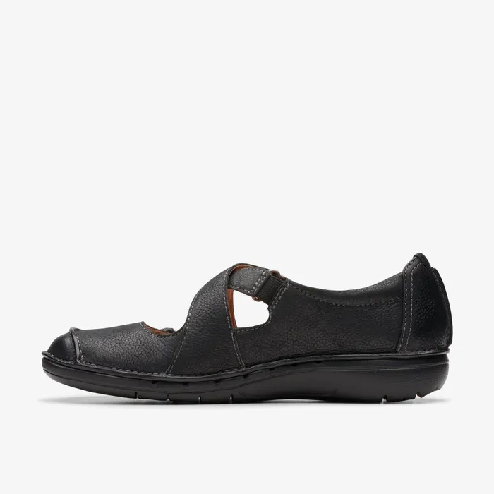 Un Loop Strap Black Leather Women Clarks Flats
