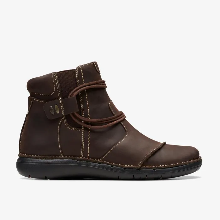 Un Loop Up Dark Brown Leather Women Clarks Boots and Booties
