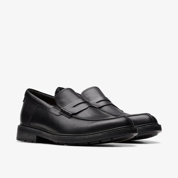 Un Shire Step Black Leather Men Clarks Casual Dress Shoes