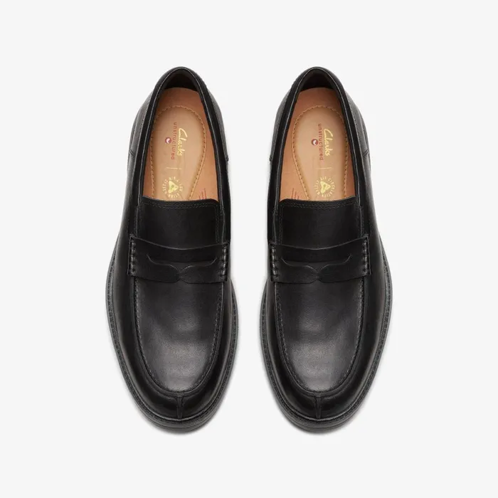 Un Shire Step Black Leather Men Clarks Casual Dress Shoes