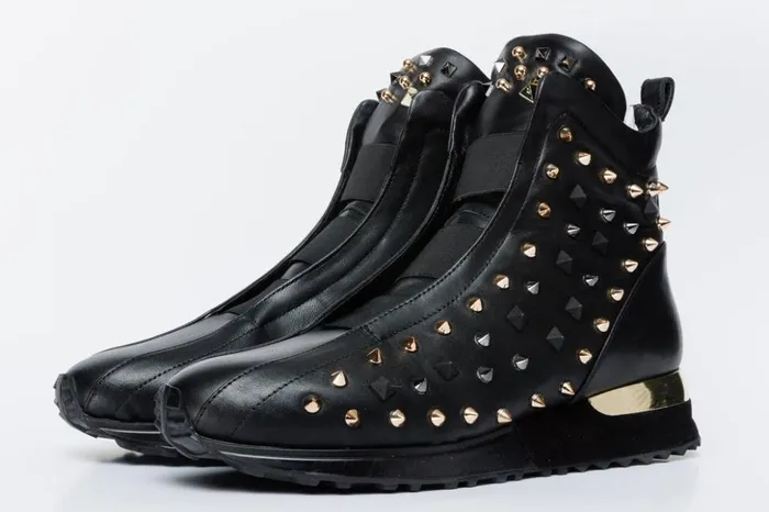 Vinci Leather Boots and Booties The Infanta HighTop Black Spike Leather Sneaker Limited Edition 8211 Women