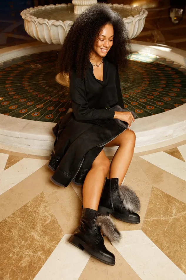Vinci Leather Boots and Booties The Kajapati Black Leather Natural Fur Mid Calf Boot 8211 Women