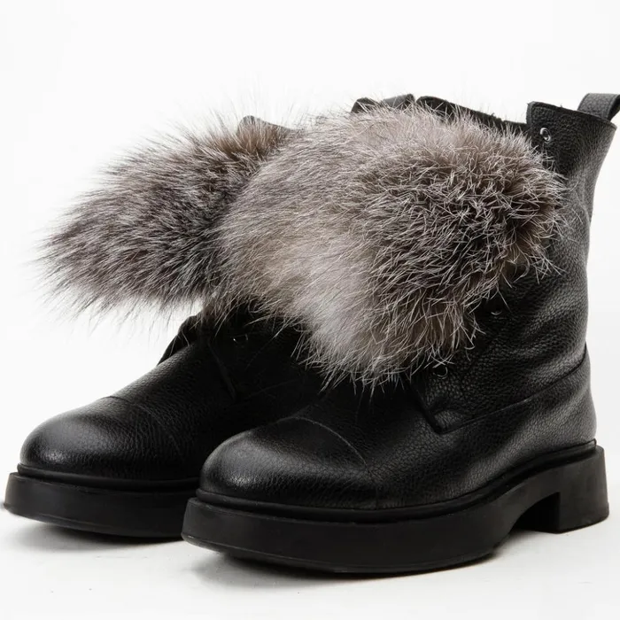 Vinci Leather Boots and Booties The Kajapati Black Leather Natural Fur Mid Calf Boot 8211 Women