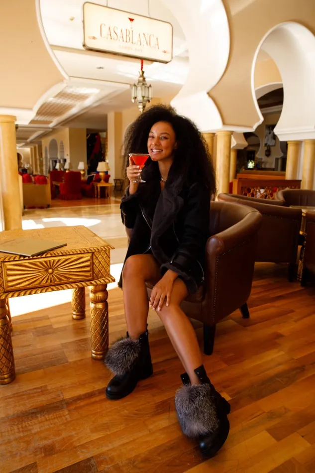 Vinci Leather Boots and Booties The Kajapati Black Leather Natural Fur Mid Calf Boot 8211 Women