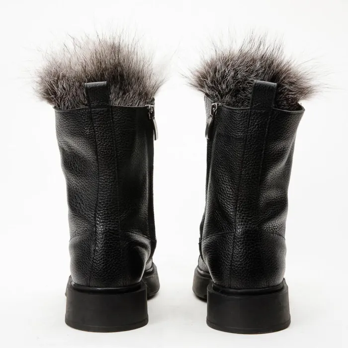 Vinci Leather Boots and Booties The Kajapati Black Leather Natural Fur Mid Calf Boot 8211 Women
