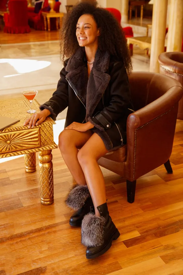 Vinci Leather Boots and Booties The Kajapati Black Leather Natural Fur Mid Calf Boot 8211 Women