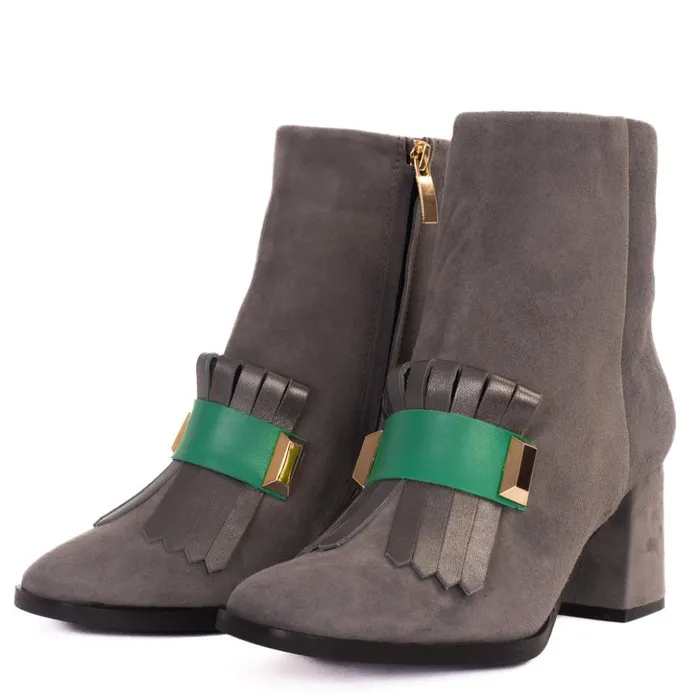 Vinci Leather Boots and Booties The Luksor Grey Suede Leather Block Heel Boot 8211 Women